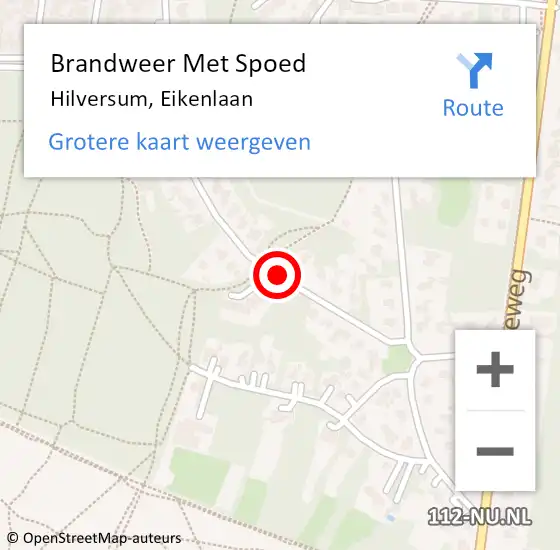 Locatie op kaart van de 112 melding: Brandweer Met Spoed Naar Hilversum, Eikenlaan op 20 oktober 2020 21:30