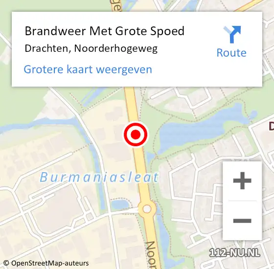 Locatie op kaart van de 112 melding: Brandweer Met Grote Spoed Naar Drachten, Noorderhogeweg op 20 oktober 2020 21:47