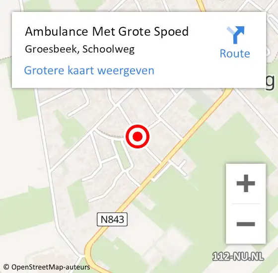 Locatie op kaart van de 112 melding: Ambulance Met Grote Spoed Naar Groesbeek, Schoolweg op 20 oktober 2020 22:28