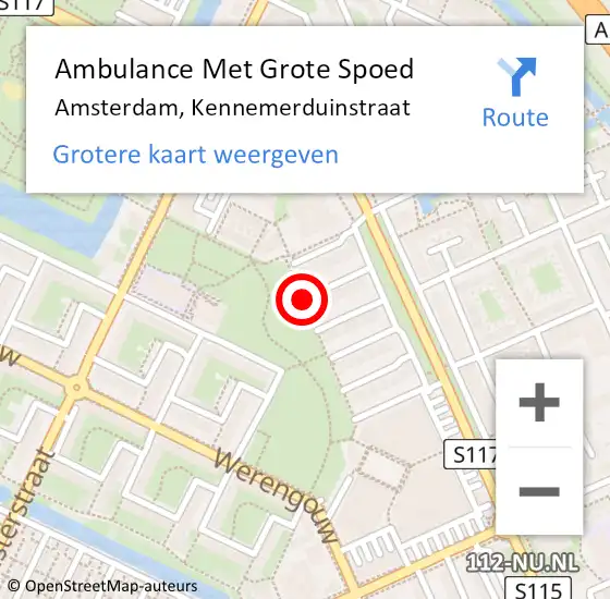 Locatie op kaart van de 112 melding: Ambulance Met Grote Spoed Naar Amsterdam, Kennemerduinstraat op 20 oktober 2020 23:56