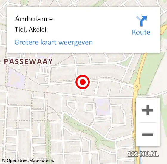 Locatie op kaart van de 112 melding: Ambulance Tiel, Akelei op 21 oktober 2020 00:02