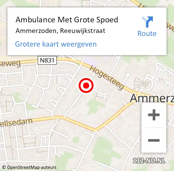 Locatie op kaart van de 112 melding: Ambulance Met Grote Spoed Naar Ammerzoden, Reeuwijkstraat op 21 oktober 2020 01:07