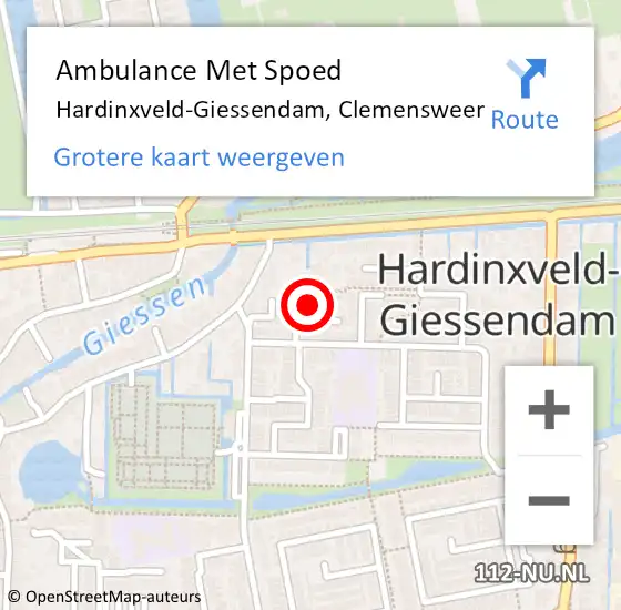 Locatie op kaart van de 112 melding: Ambulance Met Spoed Naar Hardinxveld-Giessendam, Clemensweer op 21 oktober 2020 04:18