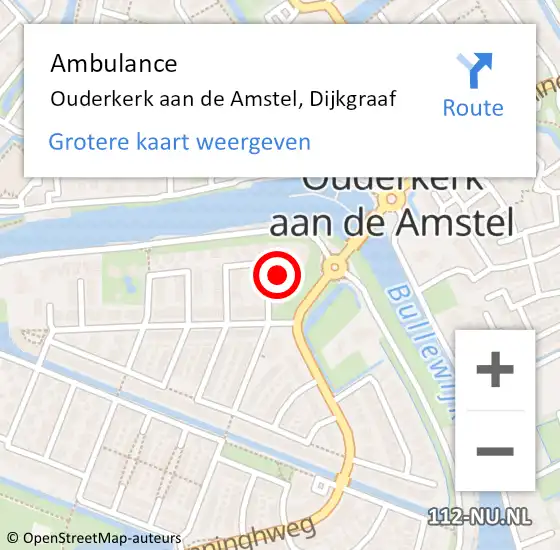 Locatie op kaart van de 112 melding: Ambulance Ouderkerk aan de Amstel, Dijkgraaf op 21 oktober 2020 07:17