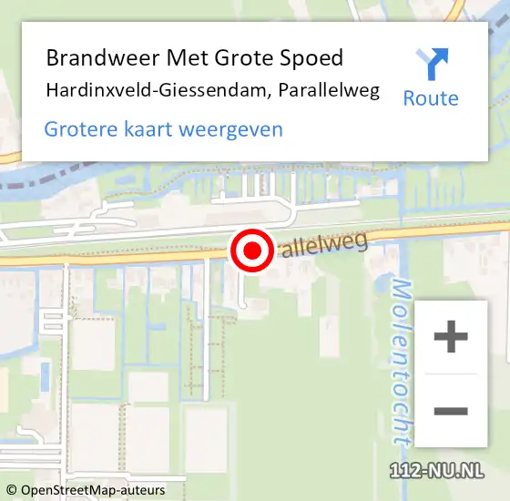 Locatie op kaart van de 112 melding: Brandweer Met Grote Spoed Naar Hardinxveld-Giessendam, Parallelweg op 21 oktober 2020 07:49