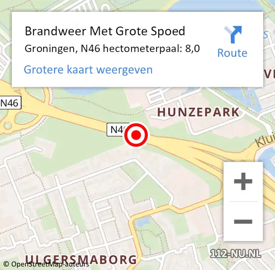 Locatie op kaart van de 112 melding: Brandweer Met Grote Spoed Naar Groningen, N46 hectometerpaal: 8,0 op 22 mei 2014 11:40