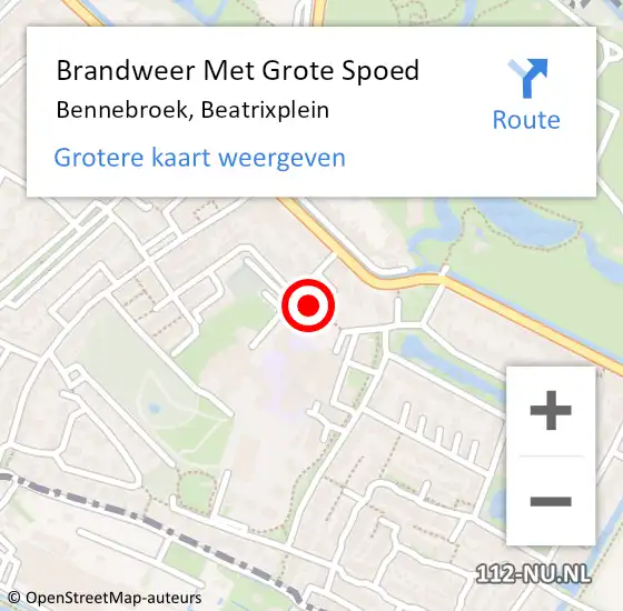 Locatie op kaart van de 112 melding: Brandweer Met Grote Spoed Naar Bennebroek, Beatrixplein op 21 oktober 2020 09:31