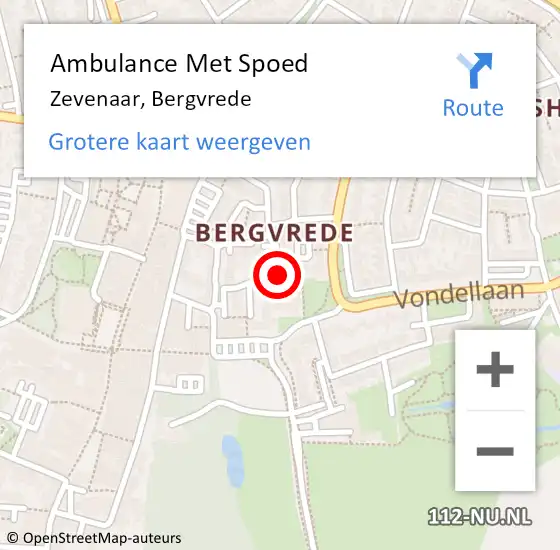 Locatie op kaart van de 112 melding: Ambulance Met Spoed Naar Zevenaar, Bergvrede op 21 oktober 2020 10:07