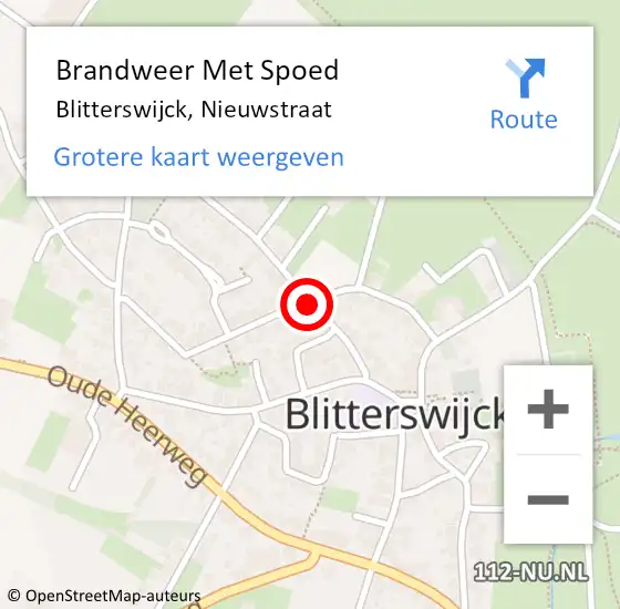 Locatie op kaart van de 112 melding: Brandweer Met Spoed Naar Blitterswijck, Nieuwstraat op 21 oktober 2020 10:08