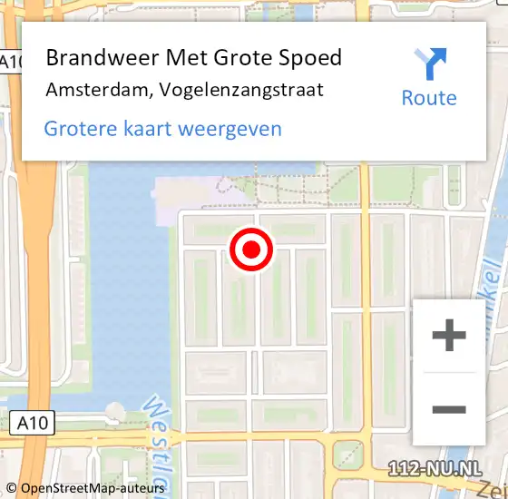 Locatie op kaart van de 112 melding: Brandweer Met Grote Spoed Naar Amsterdam, Vogelenzangstraat op 21 oktober 2020 10:10