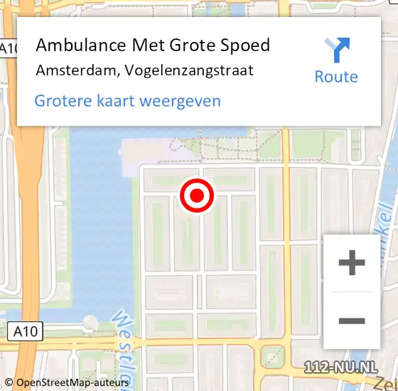 Locatie op kaart van de 112 melding: Ambulance Met Grote Spoed Naar Amsterdam, Vogelenzangstraat op 21 oktober 2020 10:11