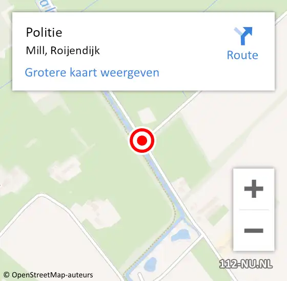 Locatie op kaart van de 112 melding: Politie Mill, Roijendijk op 21 oktober 2020 17:49