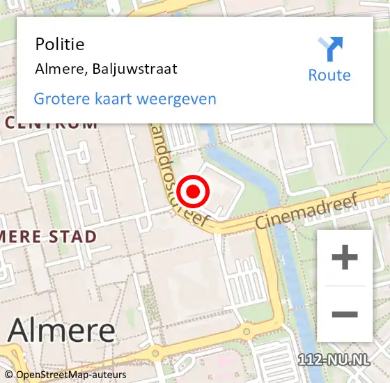 Locatie op kaart van de 112 melding: Politie Almere, Baljuwstraat op 21 oktober 2020 19:11