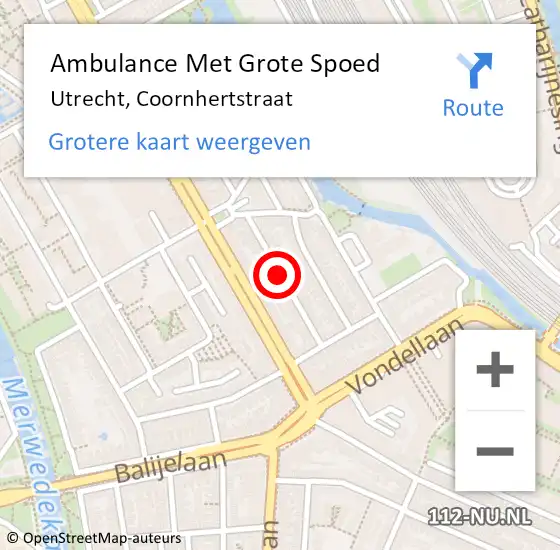 Locatie op kaart van de 112 melding: Ambulance Met Grote Spoed Naar Utrecht, Coornhertstraat op 21 oktober 2020 19:34