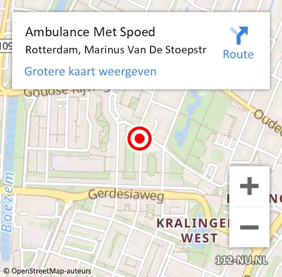 Locatie op kaart van de 112 melding: Ambulance Met Spoed Naar Rotterdam, Marinus Van De Stoepstr op 21 oktober 2020 19:40