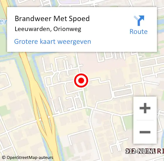 Locatie op kaart van de 112 melding: Brandweer Met Spoed Naar Leeuwarden, Orionweg op 21 oktober 2020 21:22