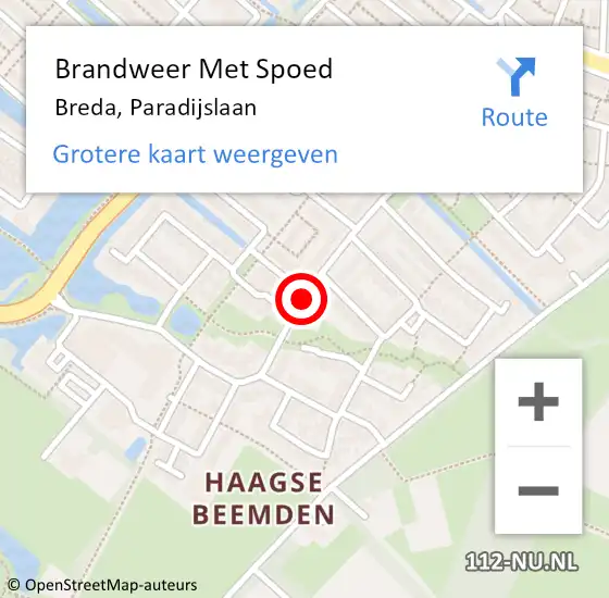 Locatie op kaart van de 112 melding: Brandweer Met Spoed Naar Breda, Paradijslaan op 22 oktober 2020 02:21