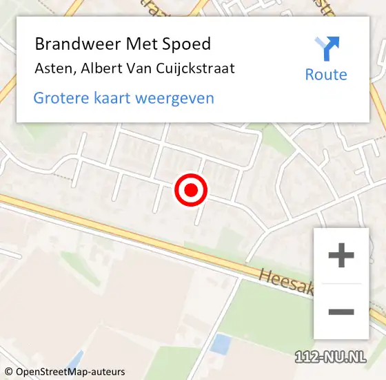 Locatie op kaart van de 112 melding: Brandweer Met Spoed Naar Asten, Albert Van Cuijckstraat op 22 oktober 2020 02:35