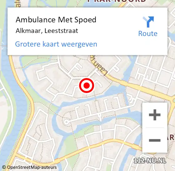 Locatie op kaart van de 112 melding: Ambulance Met Spoed Naar Alkmaar, Leeststraat op 22 oktober 2020 02:42