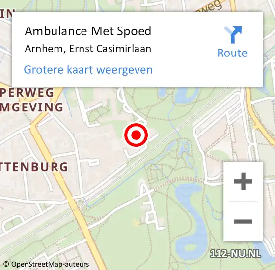 Locatie op kaart van de 112 melding: Ambulance Met Spoed Naar Arnhem, Ernst Casimirlaan op 22 oktober 2020 06:08