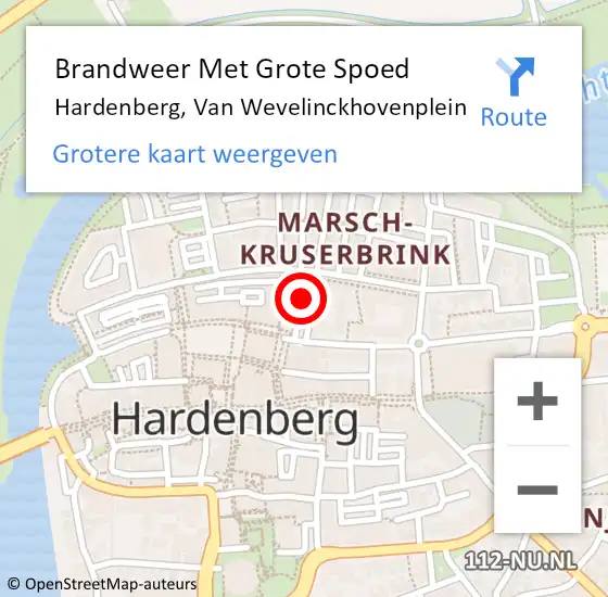 Locatie op kaart van de 112 melding: Brandweer Met Grote Spoed Naar Hardenberg, Van Wevelinckhovenplein op 8 september 2013 09:22
