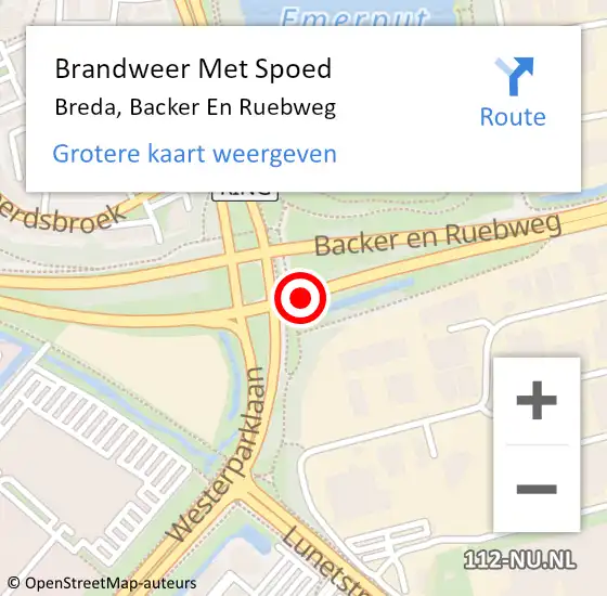Locatie op kaart van de 112 melding: Brandweer Met Spoed Naar Breda, Backer En Ruebweg op 22 oktober 2020 11:08