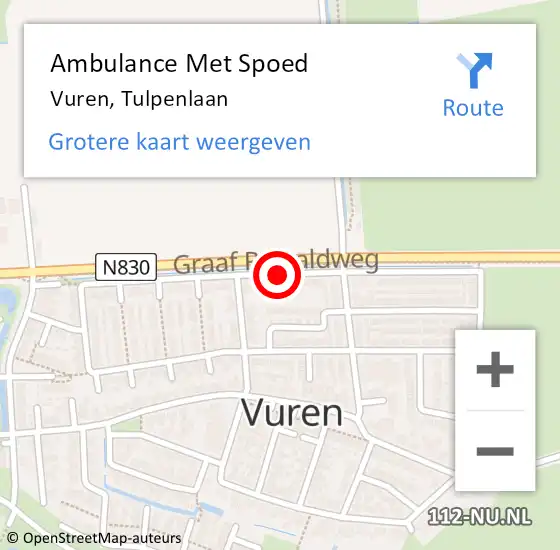 Locatie op kaart van de 112 melding: Ambulance Met Spoed Naar Vuren, Tulpenlaan op 22 oktober 2020 13:25