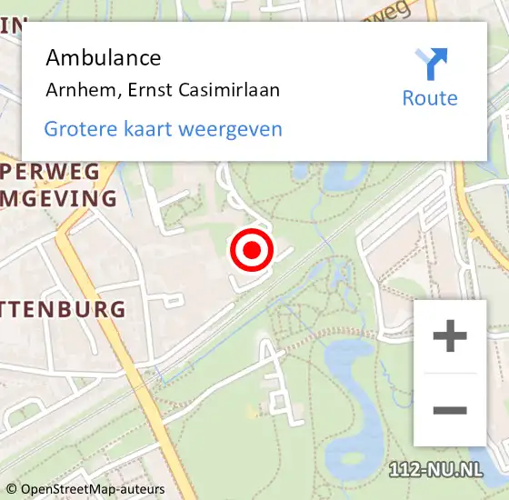 Locatie op kaart van de 112 melding: Ambulance Arnhem, Ernst Casimirlaan op 22 oktober 2020 15:37