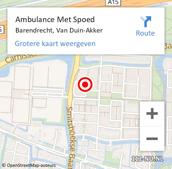 Locatie op kaart van de 112 melding: Ambulance Met Spoed Naar Barendrecht, Van Duin-Akker op 22 oktober 2020 16:02