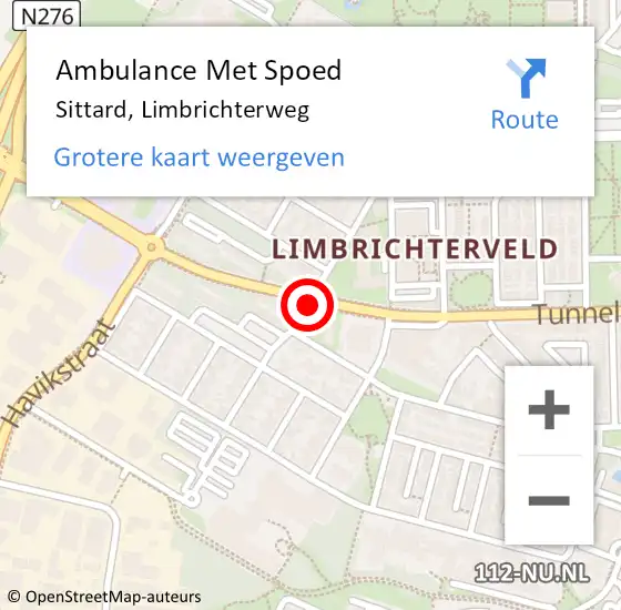 Locatie op kaart van de 112 melding: Ambulance Met Spoed Naar Sittard, Limbrichterweg op 22 oktober 2020 16:37