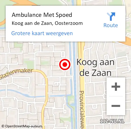 Locatie op kaart van de 112 melding: Ambulance Met Spoed Naar Koog aan de Zaan, Oosterzoom op 22 oktober 2020 16:48