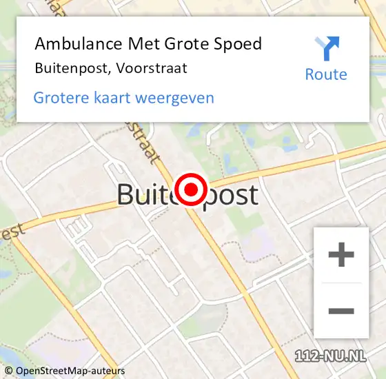 Locatie op kaart van de 112 melding: Ambulance Met Grote Spoed Naar Buitenpost, Voorstraat op 22 oktober 2020 17:26