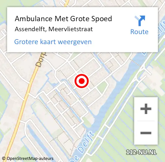 Locatie op kaart van de 112 melding: Ambulance Met Grote Spoed Naar Assendelft, Meervlietstraat op 22 oktober 2020 17:33