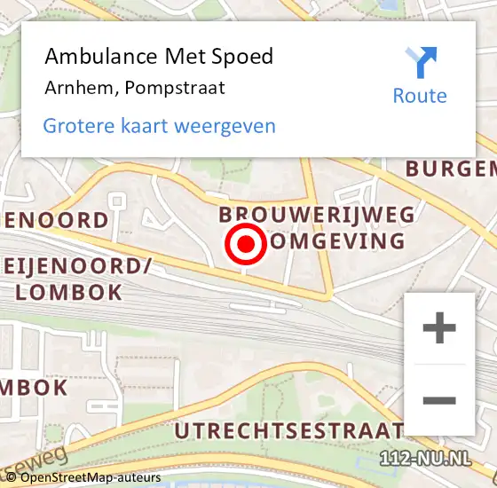 Locatie op kaart van de 112 melding: Ambulance Met Spoed Naar Arnhem, Pompstraat op 22 oktober 2020 19:16