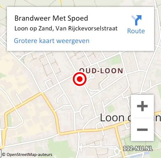 Locatie op kaart van de 112 melding: Brandweer Met Spoed Naar Loon op Zand, Van Rijckevorselstraat op 22 oktober 2020 19:47