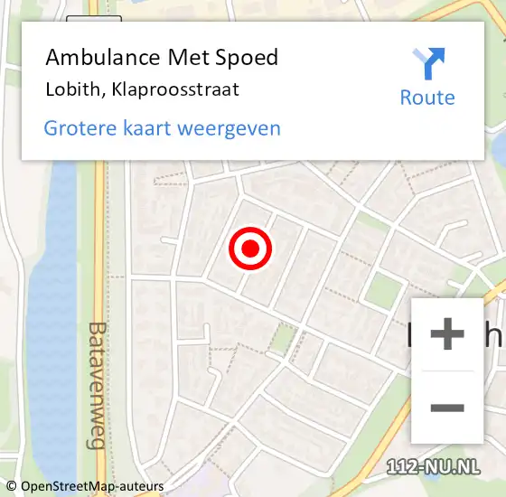 Locatie op kaart van de 112 melding: Ambulance Met Spoed Naar Lobith, Klaproosstraat op 23 oktober 2020 02:42