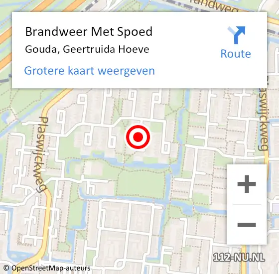 Locatie op kaart van de 112 melding: Brandweer Met Spoed Naar Gouda, Geertruida Hoeve op 23 oktober 2020 06:43