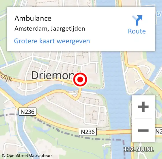 Locatie op kaart van de 112 melding: Ambulance Amsterdam, Jaargetijden op 23 oktober 2020 07:02