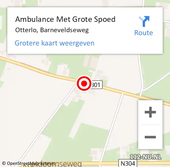 Locatie op kaart van de 112 melding: Ambulance Met Grote Spoed Naar Otterlo, Barneveldseweg op 23 oktober 2020 08:53