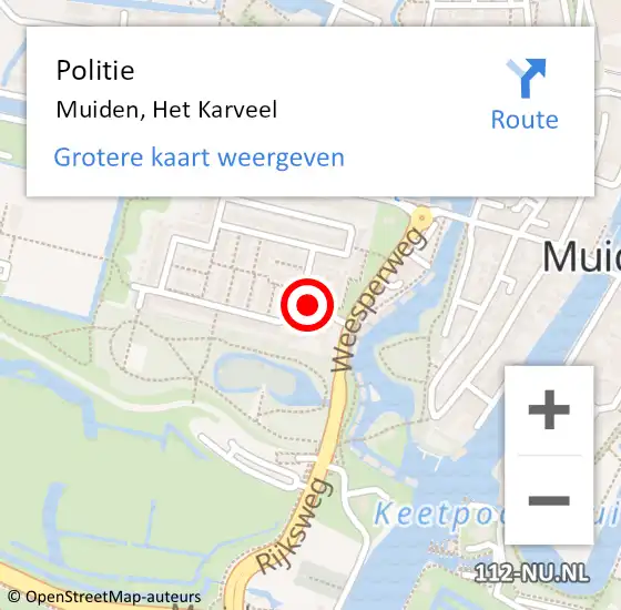 Locatie op kaart van de 112 melding: Politie Muiden, Het Karveel op 23 oktober 2020 09:55