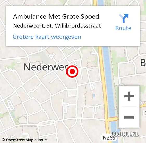 Locatie op kaart van de 112 melding: Ambulance Met Grote Spoed Naar Nederweert, St. Willibrordusstraat op 23 oktober 2020 10:24
