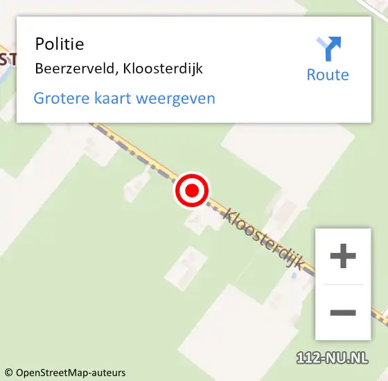 Locatie op kaart van de 112 melding: Politie Beerzerveld, Kloosterdijk op 23 oktober 2020 15:02