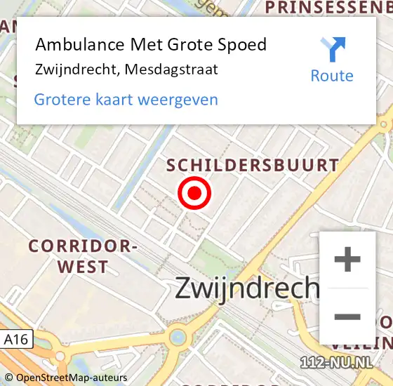 Locatie op kaart van de 112 melding: Ambulance Met Grote Spoed Naar Zwijndrecht, Mesdagstraat op 23 oktober 2020 15:41