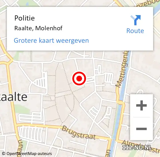 Locatie op kaart van de 112 melding: Politie Raalte, Molenhof op 23 oktober 2020 18:06