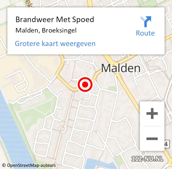 Locatie op kaart van de 112 melding: Brandweer Met Spoed Naar Malden, Broeksingel op 23 oktober 2020 18:40