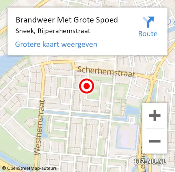 Locatie op kaart van de 112 melding: Brandweer Met Grote Spoed Naar Sneek, Rijperahemstraat op 23 oktober 2020 19:04