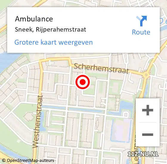 Locatie op kaart van de 112 melding: Ambulance Sneek, Rijperahemstraat op 23 oktober 2020 19:05