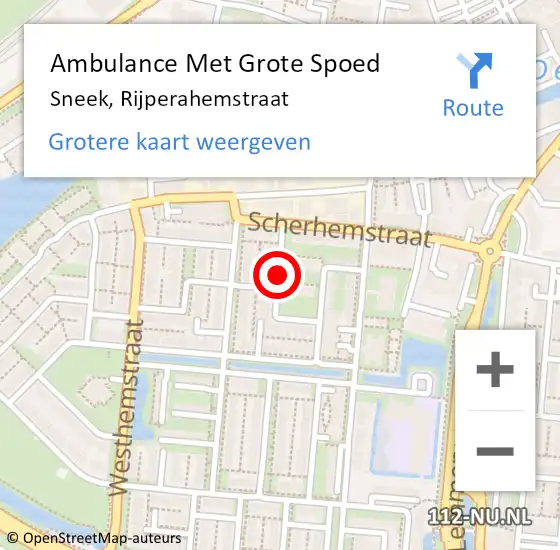 Locatie op kaart van de 112 melding: Ambulance Met Grote Spoed Naar Sneek, Rijperahemstraat op 23 oktober 2020 19:05