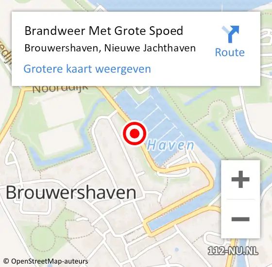 Locatie op kaart van de 112 melding: Brandweer Met Grote Spoed Naar Brouwershaven, Nieuwe Jachthaven op 23 oktober 2020 19:09