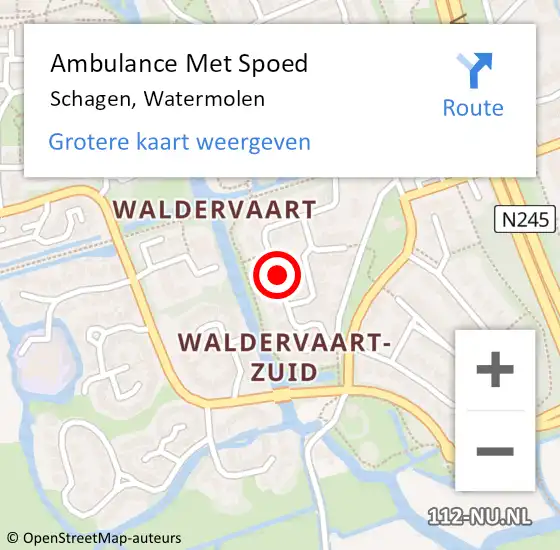Locatie op kaart van de 112 melding: Ambulance Met Spoed Naar Schagen, Watermolen op 23 oktober 2020 20:05
